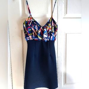 Forever 21 Party Going Out Mini Dress Size S Bodycon Strappy Navy Tie Front USA